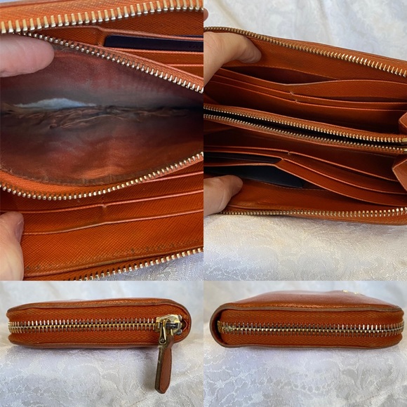 Prada Papaya Saffiano Leather & Gold Logo Long Zip-around  Wallet Fall color 103 - Picture 6 of 7